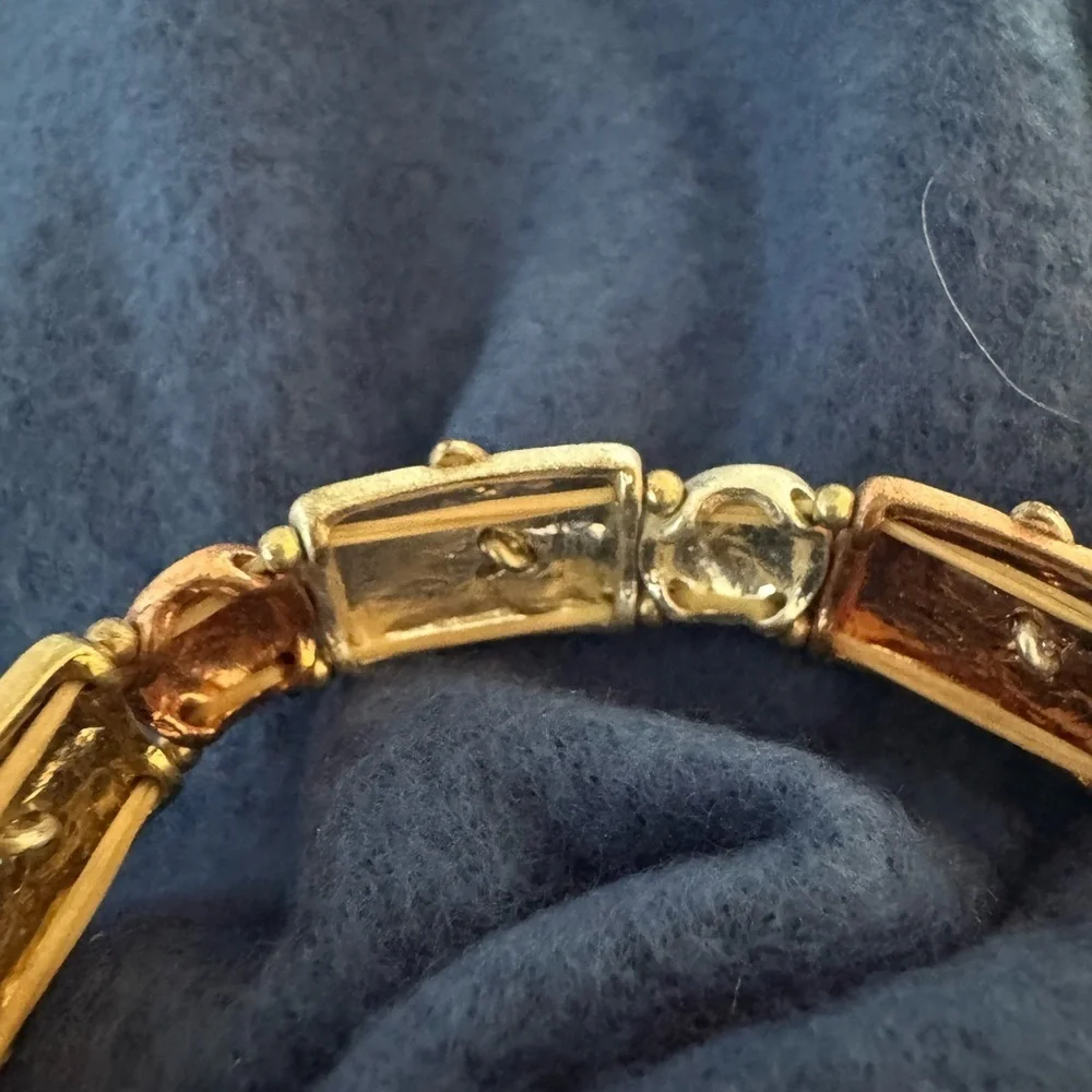 Gold and Silver Floral Leaf Bracelet with Crystals